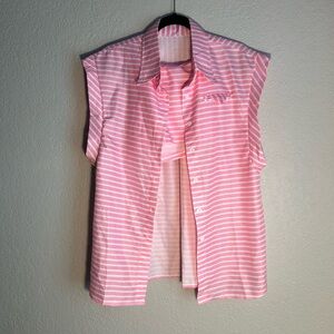 Pink and White Striped Pajama Top Sleeveless V-Neck 🩷